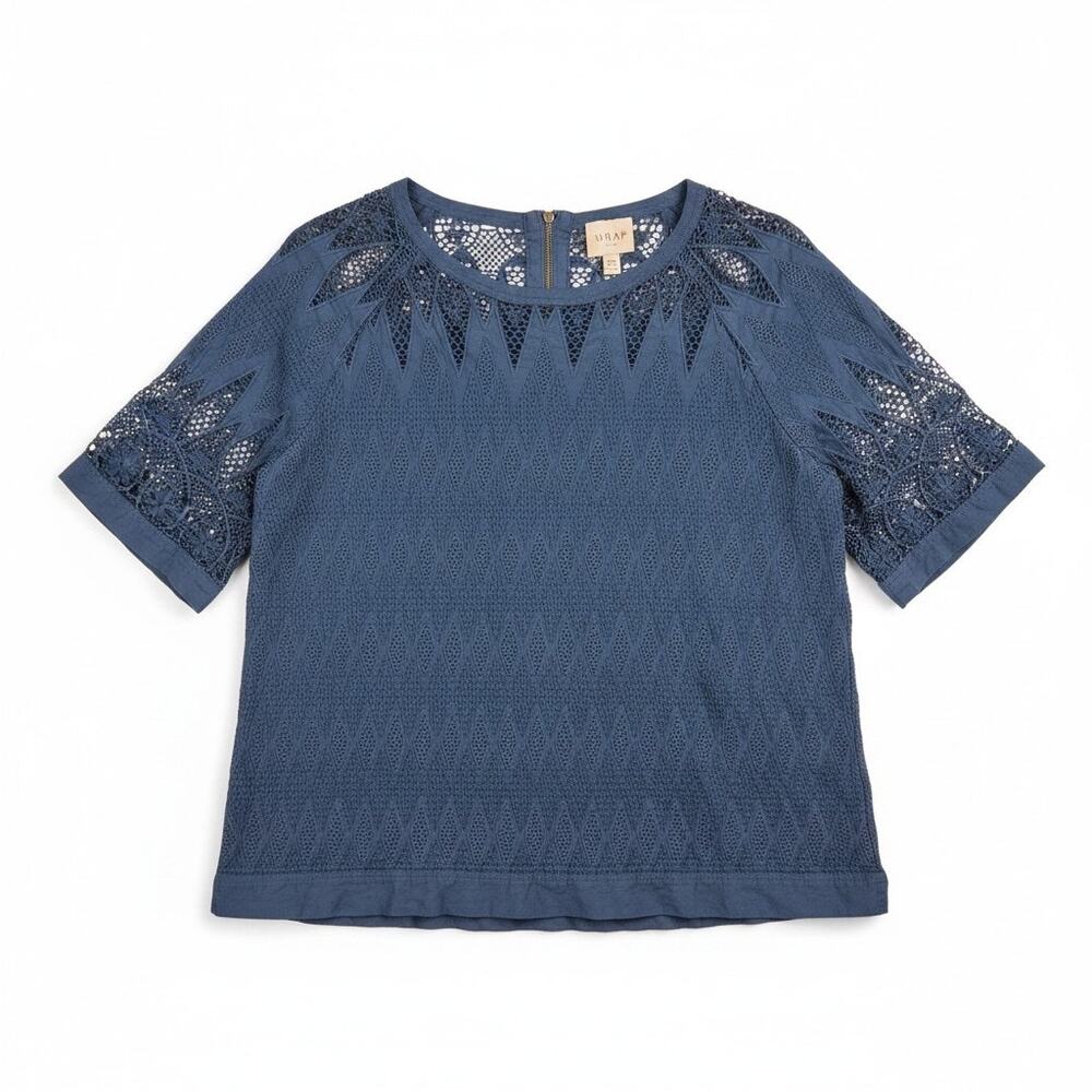 WRAP London Blue Eyelet Lace Detail Top Half Sleeve Diamond Texture Plus Size 14